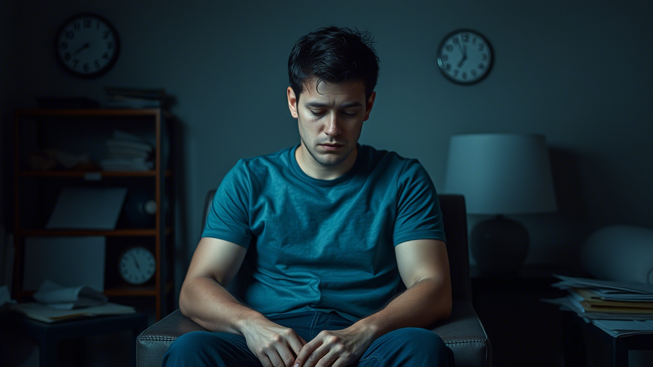 Illustration of person before taking VitalHealth supplement, looking tired